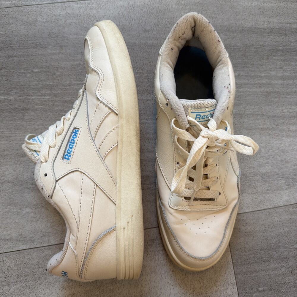 Reebok Vintage 11031 1990s White Blue Lace-Up Low Top Court Shoes Sz 8.5
